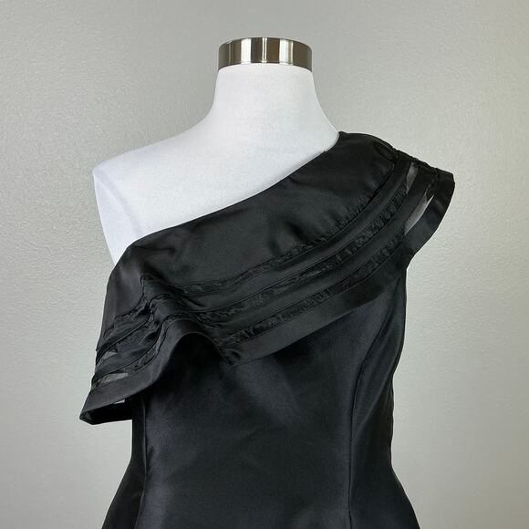 Adrianna Papell One Shoulder Ruffled A-Line Midi Cocktail Dress Black Size 8 - Picture 7 of 13
